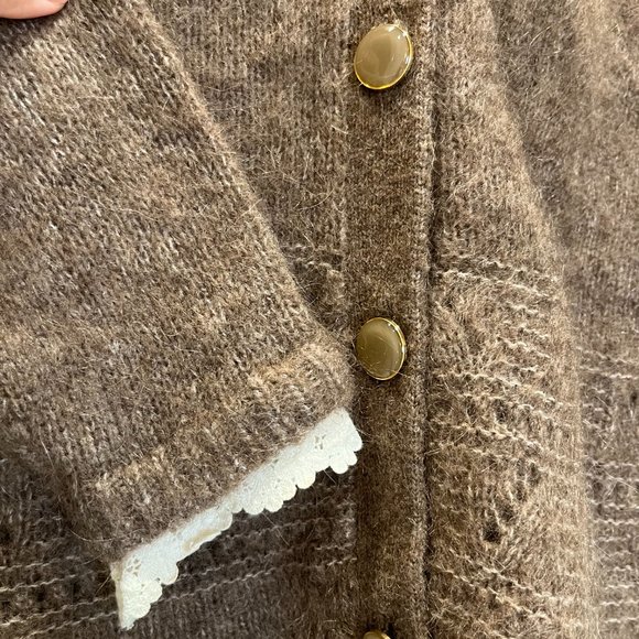 Sezane XS Brown Sweater Cardigan with lace detail - Picture 4 of 5